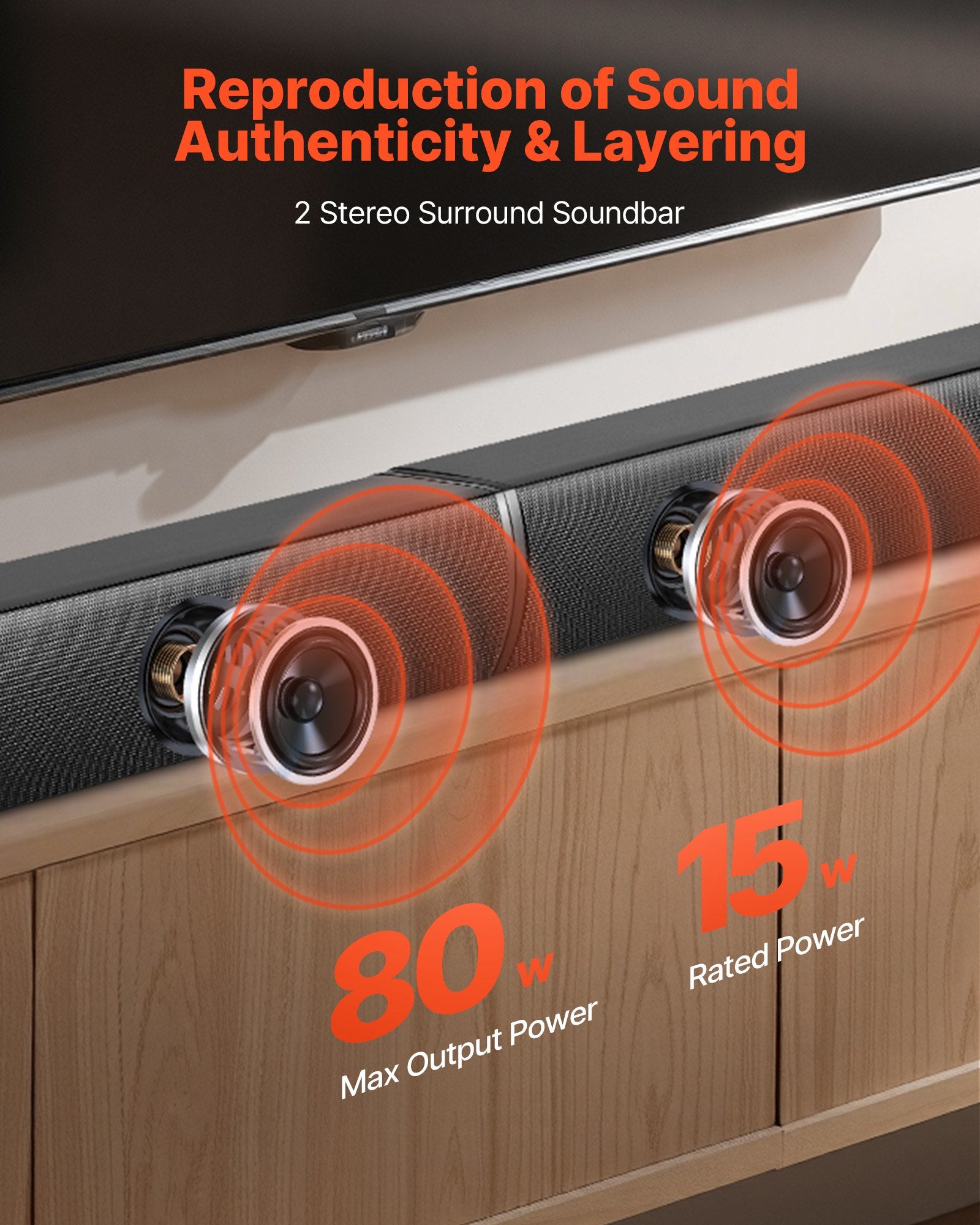 Sound Bar For Smart TV, 2.0 Channel, 32-Inch 2 In 1 Detachable Soundbar TV Speakers, With Bluetooth HDMI AUX USB Connection, Remote Control, 80W Surround Sound System, For Home Theater Audio