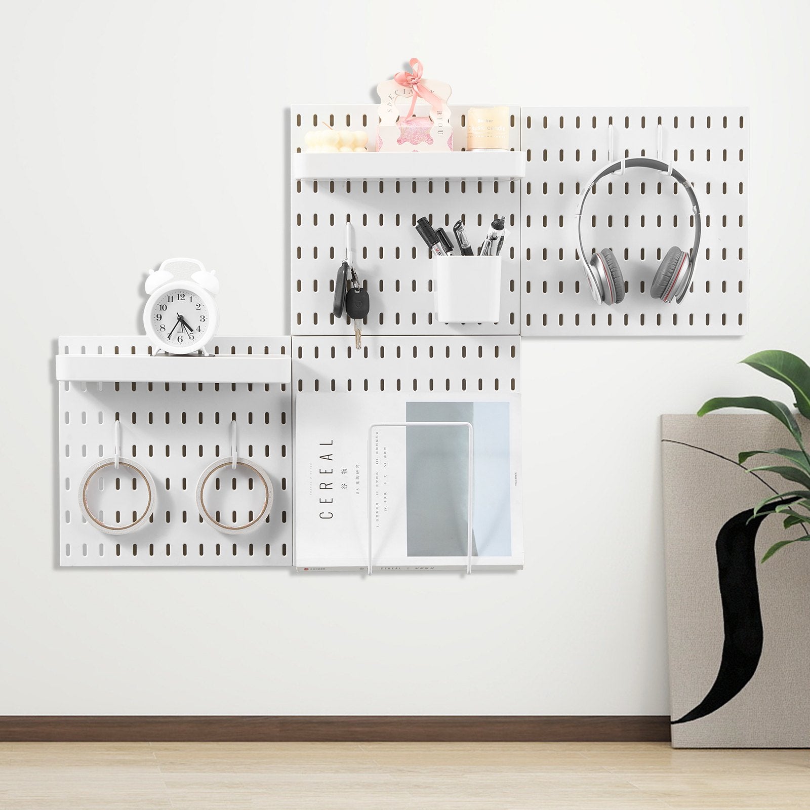 Pegboard Combination Kit 11 X 11 Plastic Pegboard 4 Panels Wall Organizer White